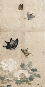 활짝 핀 모란에 매료된 나비 그림, 부귀와 장수 기원하는 마음 투영_썸네일