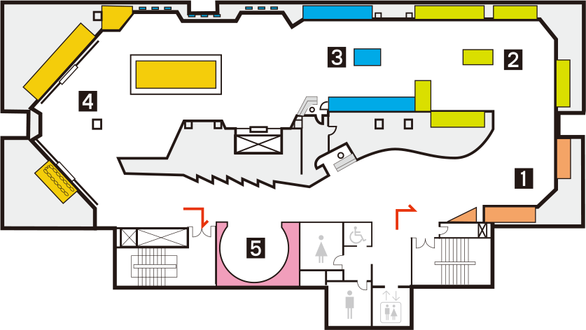 전시관 3층 도면
            1 소두방의 생활
            2 소두방의 기억
            3 어린이 체험실
            4 수유실